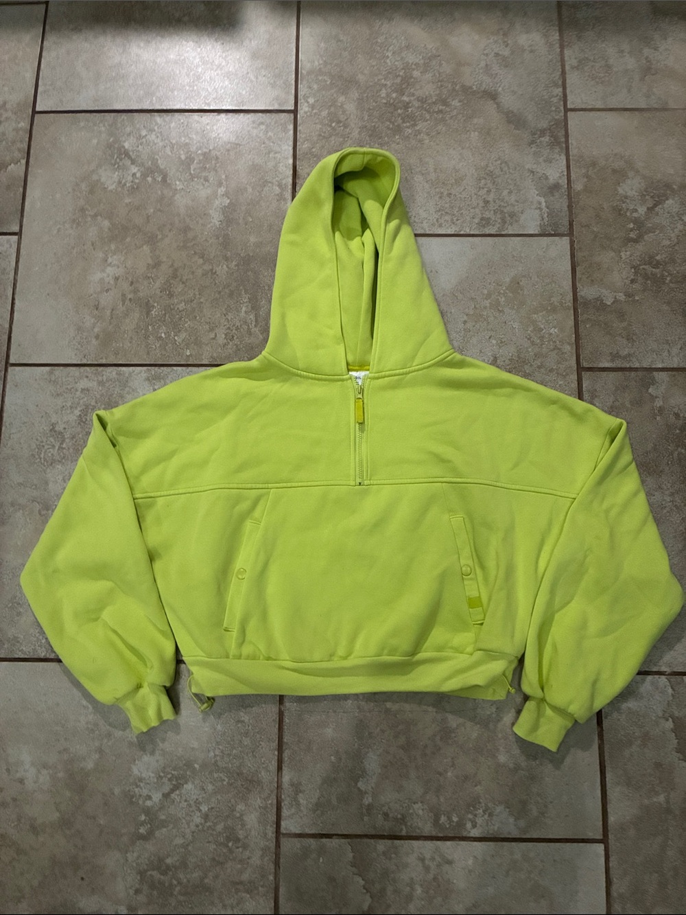 Neon Lime Cropped Half-Zip Hoodie